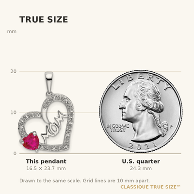 14K White Gold Ruby and Diamond MOM Heart Pendant