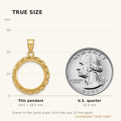 Wideband Distinguished Coin Jewelry 14K Polished Wide Twisted Wire Prong Coin Bezel Pendant, 28.5 x 20mm