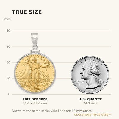 Wideband Distinguished Coin Jewelry 14K White Gold Polished Mounted 1/2oz American Eagle Screw Top Coin Bezel Pendant