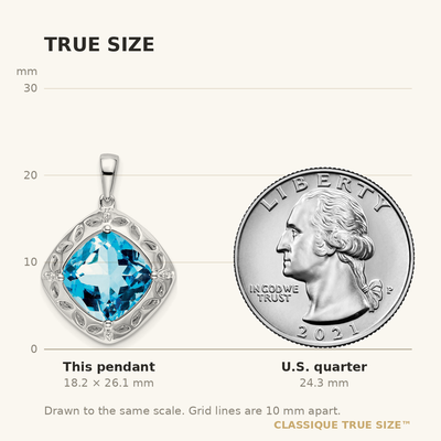 Sterling Silver Rhodium-plated Blue Topaz and Diamond Pendant, 26.1 x 17.6mm