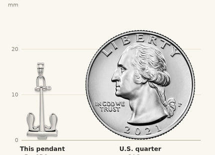 True size: De-Ani Sterling Silver Rhodium-Plated 3D Moveable Navy Anchor Pendant shown next to a US quarter (24.3 mm)