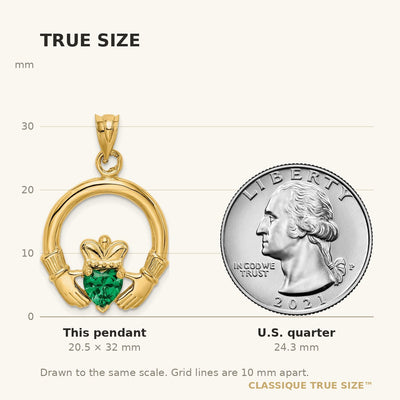 14K Claddagh with Synthetic Green Stone Pendant