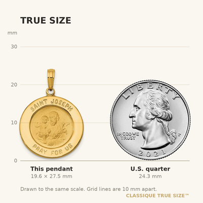 14K Saint Joseph Medal Pendant, 27.5 x 20mm