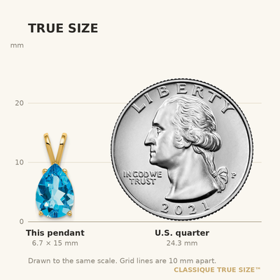 14K Pear Blue Topaz pendant, 15 x 7mm