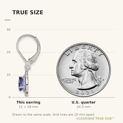 Sterling Silver Rhodium-plated Tanzanite Lever Back Earrings, 28 x 9mm