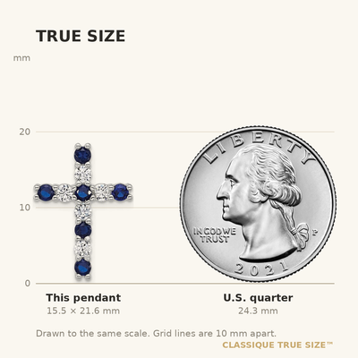 Sterling Silver Rhodium-plated Polished Blue and White CZ Cross Post Earrings and Chain Slide Pendant Set