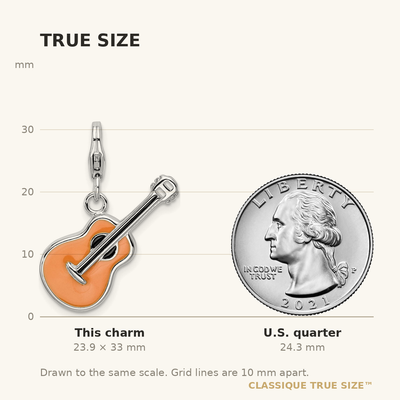 Amore La Vita Sterling Silver Rhodium-plated Polished 3-D Enameled Guitar Charm with Fancy Lobster Clasp