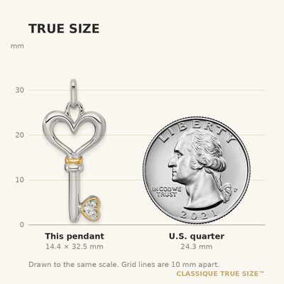 Sterling Silver Rhodium-plated with 14K Accent Polished CZ Heart Key Pendant
