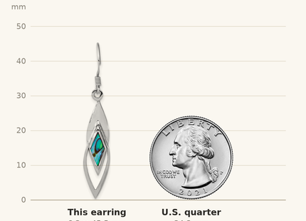 Classique True Size: Sterling Silver Rhodium-plated Polished Abalone Fancy Dangle Shepherd Hook Earrings shown next to a US quarter (24.3 mm)