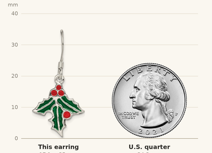 Classique True Size: Sterling Silver Enameled Holly Earrings shown next to a US quarter (24.3 mm)