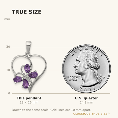 Sterling Silver RH Plated Amethyst and Diamond Butterfly Heart Pendant