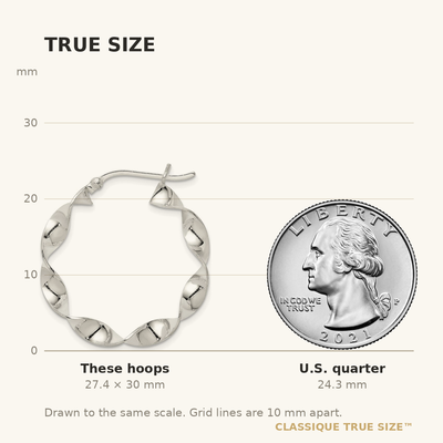 Sterling Silver Twisted Hoop Earrings, 30 x 4mm