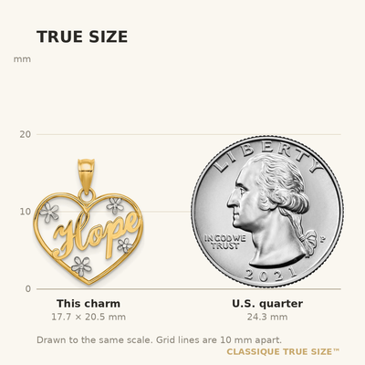 14K w/Rhodium Hope In Heart w/Flowers Charm
