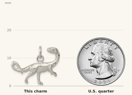 Classique True Size: Sterling Silver Raptor Charm shown next to a US quarter (24.3 mm)