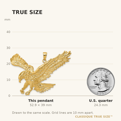14K Solid Polished Eagle Pendant, 39 x 49mm