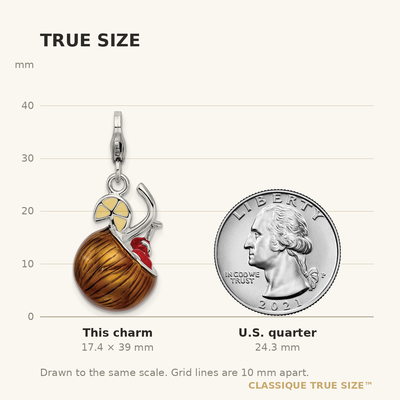 Amore La Vita Sterling Silver Rhodium-plated Polished 3-D Enameled Pina Colada Charm with Fancy Lobster Clasp