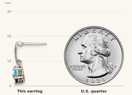 True size: Sterling Silver Antiqued w/14k 5-stone Mother's Earring Mounting shown next to a US quarter (24.3 mm)
