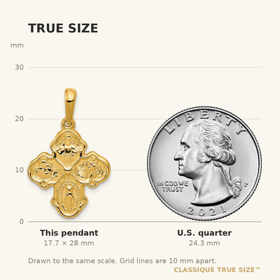 14K Four-Way Medal Pendant, 28 x 17.75mm
