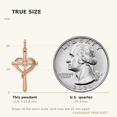 14K Rose Gold Cross w/Heart Diamond Pendant