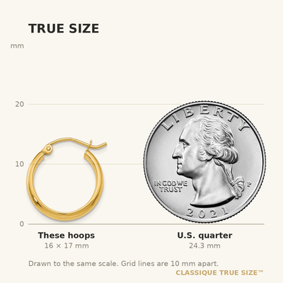 14K Round Tube Hoop Earrings, 17 x 2.75mm