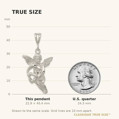 Sterling Silver Polished & Textured Flying Angel w/Heart Pendant