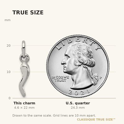 Sterling Silver Rhodium-plated Italian Horn Charm, 22 x 4mm