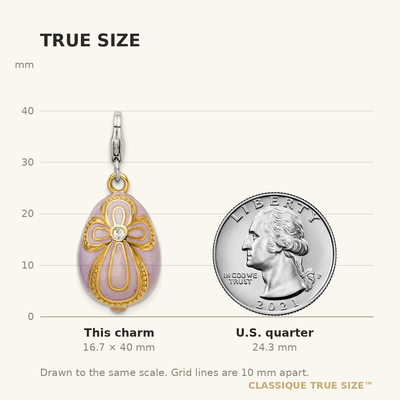 Amore La Vita Sterling Silver Rhodium-plated and Gold-plated Polished 3-D Crystal Enameled Pink Egg with Cross Charm with Fancy Lobster Clasp