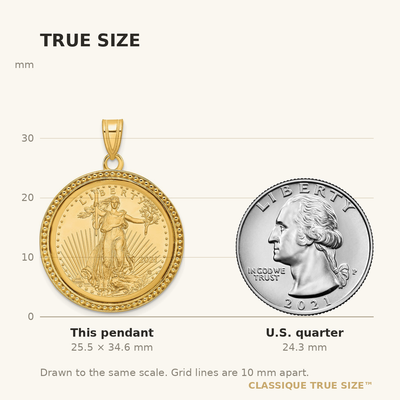Wideband Distinguished Coin Jewelry 14K Polished and Beaded Mounted 1/4oz American Eagle Coin Bezel Pendant