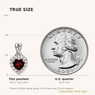 14K White Gold Garnet and Diamond Halo Heart Pendant