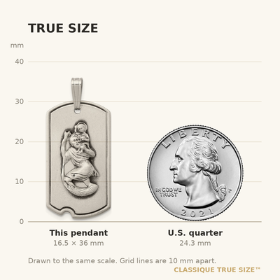 Sterling Silver Satin Antiqued St. Christopher Dog Tag Pendant
