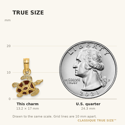 14K Textured and Enameled Sea Turtle Charm, 17 x 11.5mm