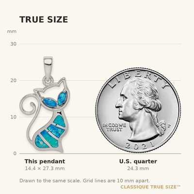 Sterling Silver Rhodium-plated Created Opal Cat Pendant