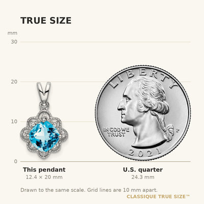 14K White Gold Blue Topaz and Diamond Scalloped Pendant