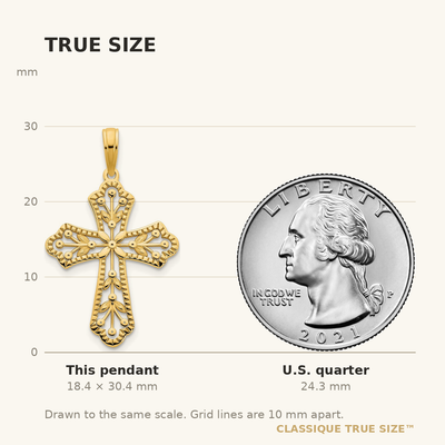 14ky Fancy Cross Pendant, 30.4 x 18mm