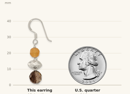 Classique True Size: Sterling Silver Textured Red Aventurine/Smoky Quartz Dangle Earrings shown next to a US quarter (24.3 mm)