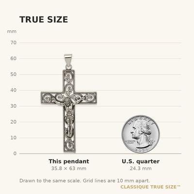 Sterling Silver Antiqued Beaded Filigree Crucifix Pendant