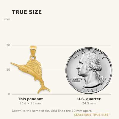 14K Sailfish Pendant, 25 x 25mm