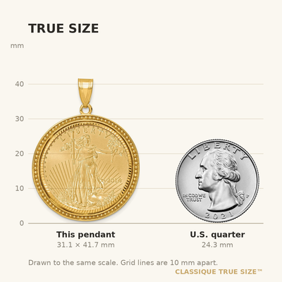 Wideband Distinguished Coin Jewelry 14ky Beaded & Diamond-cut Prong Mounted 1/2oz American Eagle Coin Bezel Pendant