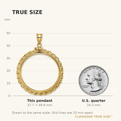 Wideband Distinguished Coin Jewelry 14K Polished Wide Twisted Wire x Screw Top Coin Bezel Pendant, 49.75 x 38mm
