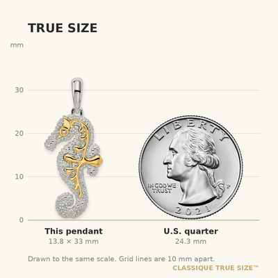 De-Ani Sterling Silver Rhodium-Plated 3D Large Seahorse with 14K Accent Pendant