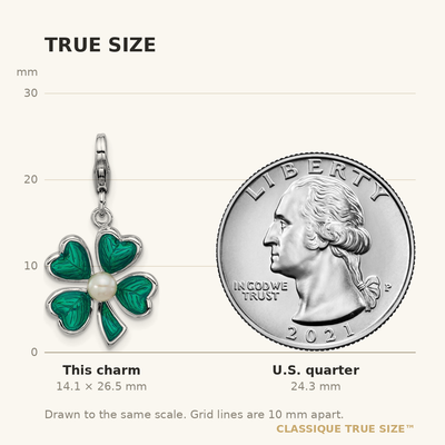 Amore La Vita Sterling Silver Rhodium-plated Green Enameled 4 Leaf Clover with Freshwater Cultured Pearl Charm with Fancy Lobster Clasp