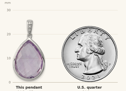 Classique True Size: Sterling Silver Rhodium Plated Diamond and Rose de France Pendant shown next to a US quarter (24.3 mm)