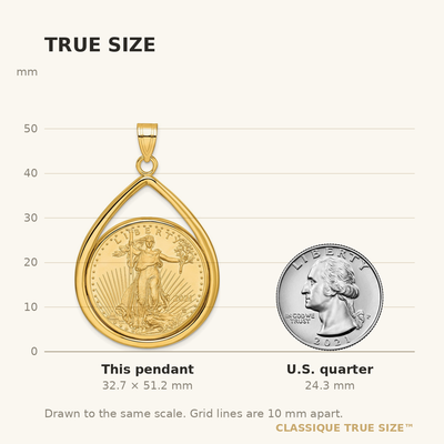 Wideband Distinguished Coin Jewelry 14K Polished Lightweight Teardrop Mounted 1/2oz American Eagle Prong Coin Bezel Pendant