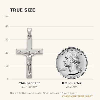 14K White Gold Polished Crucifix Pendant, 39 x 21mm