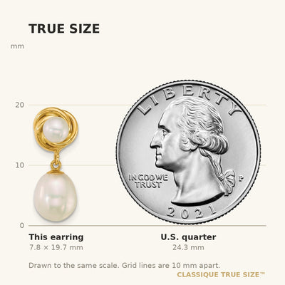 14K Polished Button and Rice White Freshwater Cultured Pearl Dangle Post Earrings