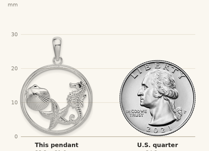 Classique True Size: De-Ani Sterling Silver Rhodium-plated Polished Sea Life Round Pendant shown next to a US quarter (24.3 mm)