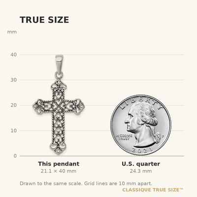 Sterling Silver Antiqued Fleur de lis Cross Pendant