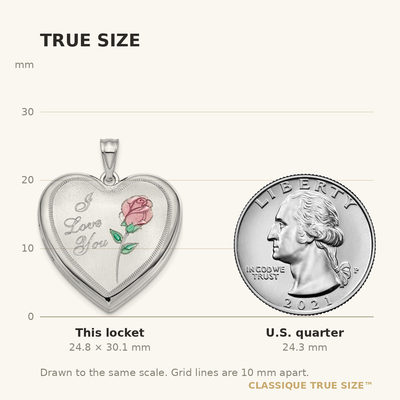Sterling Silver Rhodium-plated Enameled Rose Ash Holder Heart Locket, 30.15 x 23.75mm