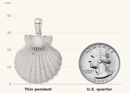 Classique True Size: De-Ani Sterling Silver Rhodium-Plated Polished and Textured Shell Pendant shown next to a US quarter (24.3 mm)