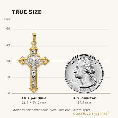 14K w/Rhodium St. Benedict Hollow Medal INRI Crucifix Pendant